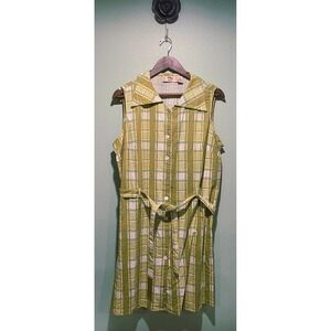 *Rescue Animal Fundraiser*MG Women Green Plaid Linen Sleeveless Belted Dress 1X